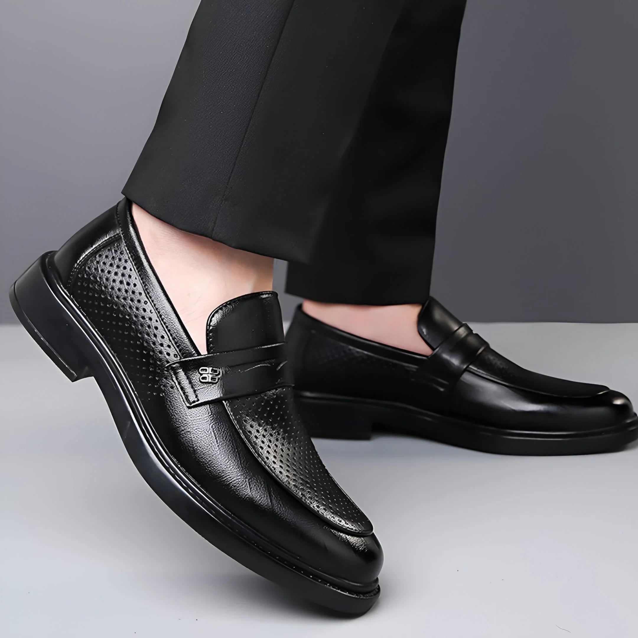 Leonardo Perforated Leather Loafers